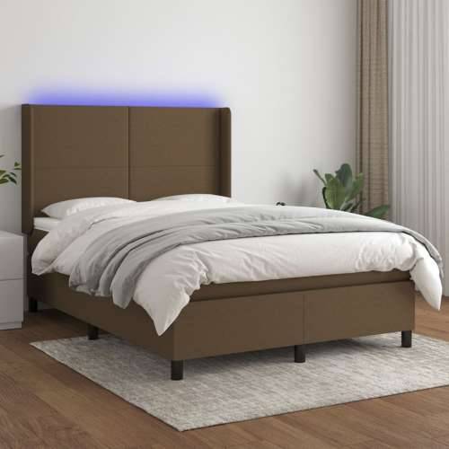 Krevet box spring s madracem LED tamnosmeđi 140x190 cm tkanina - Tamno smeđa 140 x 190 cm Gladak dizajn Cijena