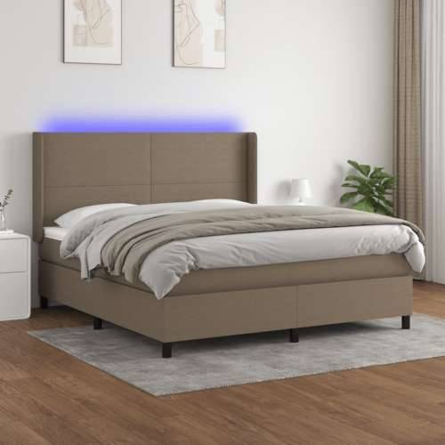 Krevet box spring s madracem LED smeđesivi 180x200 cm tkanina - Sivo-smeđa 180 x 200 cm Gladak dizajn Cijena