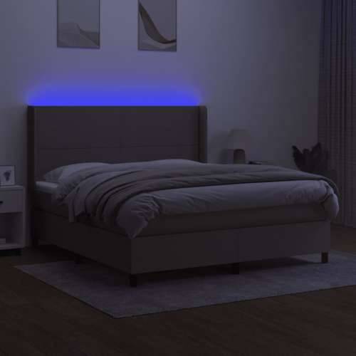 Krevet box spring s madracem LED smeđesivi 180x200 cm tkanina - Sivo-smeđa 180 x 200 cm Gladak dizajn Cijena