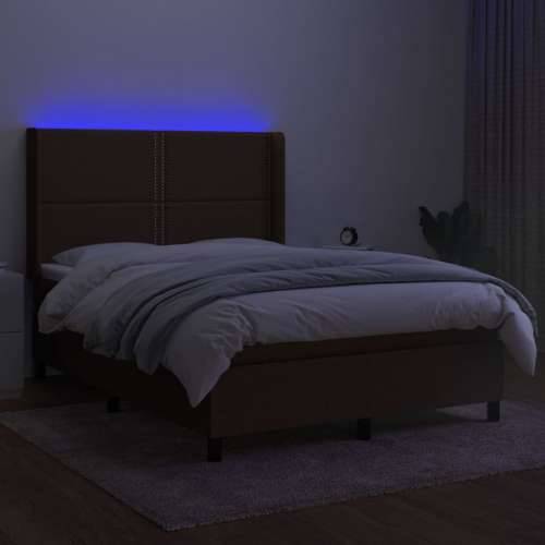Krevet box spring s madracem LED tamnosmeđi 140x190 cm tkanina - Tamno smeđa 140 x 190 cm Obično s čavlima Cijena