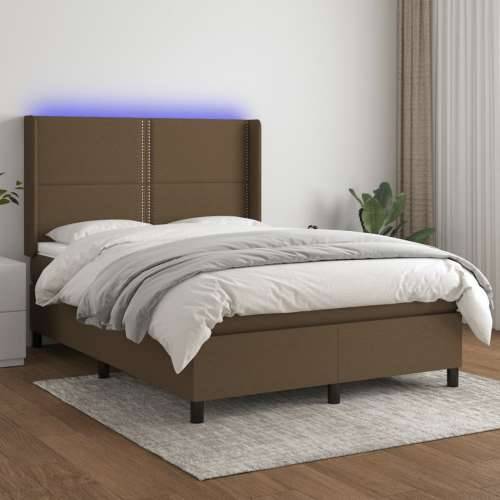 Krevet box spring s madracem LED tamnosmeđi 140x200 cm tkanina - Tamno smeđa 140 x 200 cm Obično s čavlima Cijena