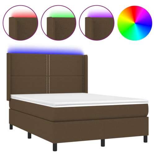 Krevet box spring s madracem LED tamnosmeđi 140x200 cm tkanina - Tamno smeđa 140 x 200 cm Obično s čavlima Cijena