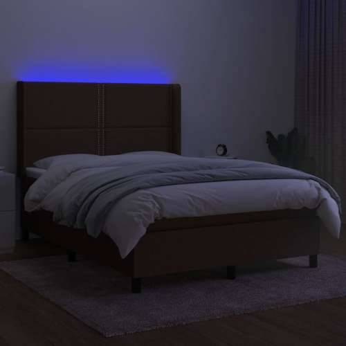 Krevet box spring s madracem LED tamnosmeđi 140x200 cm tkanina - Tamno smeđa 140 x 200 cm Obično s čavlima Cijena