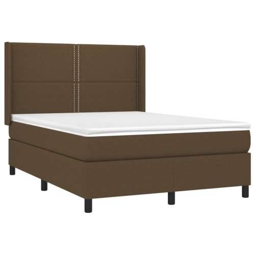 Krevet box spring s madracem LED tamnosmeđi 140x200 cm tkanina - Tamno smeđa 140 x 200 cm Obično s čavlima Cijena