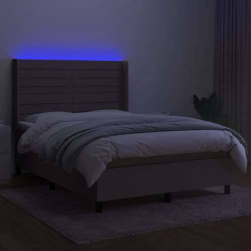 Krevet box spring s madracem LED smeđesivi 140x190 cm tkanina - Sivo-smeđa 140 x 190 cm vodoravne pruge Cijena