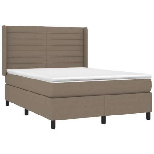 Krevet box spring s madracem LED smeđesivi 140x190 cm tkanina - Sivo-smeđa 140 x 190 cm vodoravne pruge Cijena