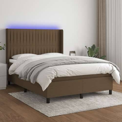 Krevet box spring s madracem LED tamnosmeđi 140x190 cm tkanina - Tamno smeđa 140 x 190 cm Okomite pruge Cijena