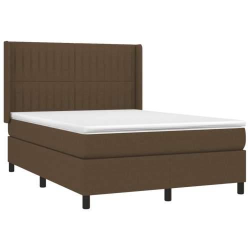 Krevet box spring s madracem LED tamnosmeđi 140x190 cm tkanina - Tamno smeđa 140 x 190 cm Okomite pruge Cijena