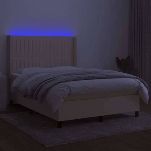 Krevet box spring s madracem LED krem 140x190 cm od tkanine - Krema 140 x 190 cm Okomite pruge Cijena