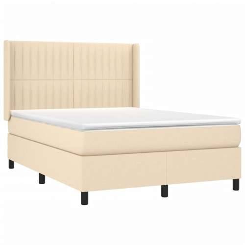 Krevet box spring s madracem LED krem 140x190 cm od tkanine - Krema 140 x 190 cm Okomite pruge Cijena