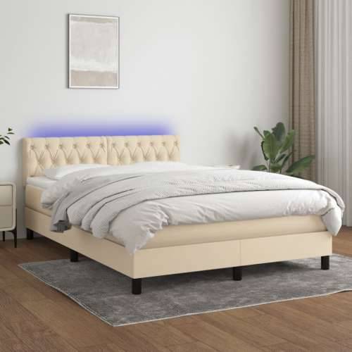 Krevet box spring s madracem LED krem 140x190 cm od tkanine - Krema 140 x 190 cm Dizajn s gumbima Cijena