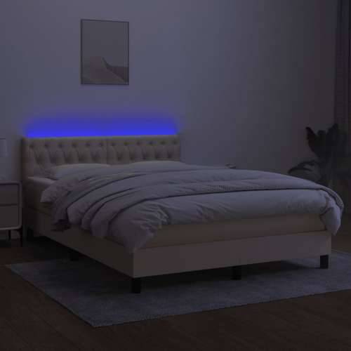 Krevet box spring s madracem LED krem 140x190 cm od tkanine - Krema 140 x 190 cm Dizajn s gumbima Cijena