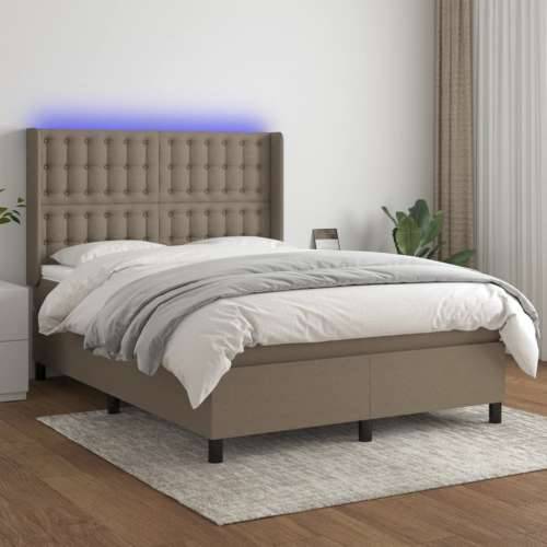Krevet box spring s madracem LED smeđesivi 140x190 cm tkanina - Sivo-smeđa 140 x 190 cm gumbi Cijena