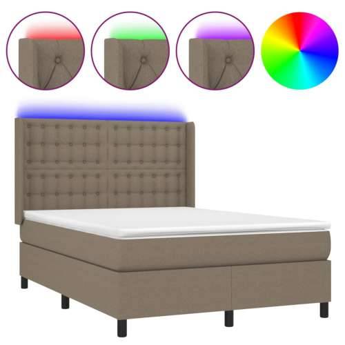 Krevet box spring s madracem LED smeđesivi 140x190 cm tkanina - Sivo-smeđa 140 x 190 cm gumbi Cijena