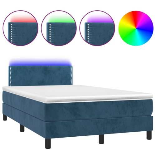 Krevet box spring s madracem LED tamnoplavi 120x200 cm baršun - Tamno plava 120 x 200 cm Obično s čavlima Cijena