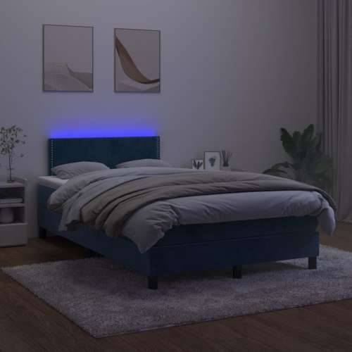 Krevet box spring s madracem LED tamnoplavi 120x200 cm baršun - Tamno plava 120 x 200 cm Obično s čavlima Cijena