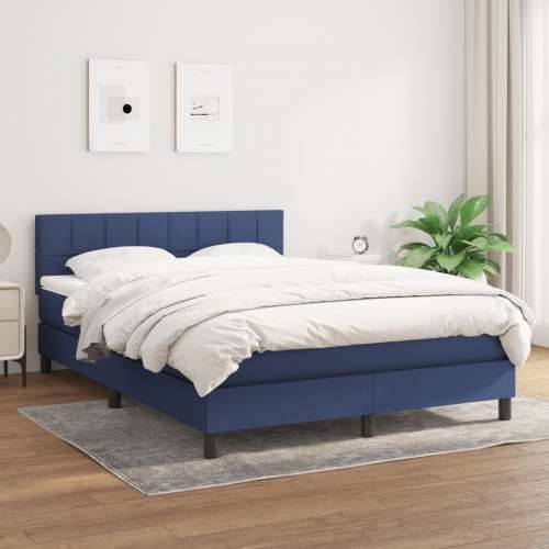 Krevet s oprugama i madracem plavi 140 x 190 cm od tkanine - Plava 140 x 190 cm Blok s kvadratima Cijena