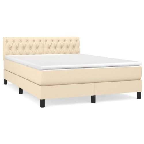 Krevet s oprugama i madracem krem 140 x 190 cm od tkanine - Krema 140 x 190 cm Dizajn s gumbima Cijena