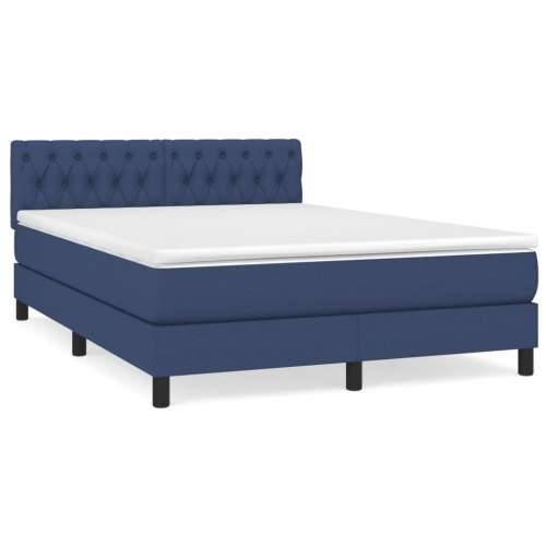 Krevet s oprugama i madracem plavi 140 x 190 cm od tkanine - Plava 140 x 190 cm Dizajn s gumbima Cijena