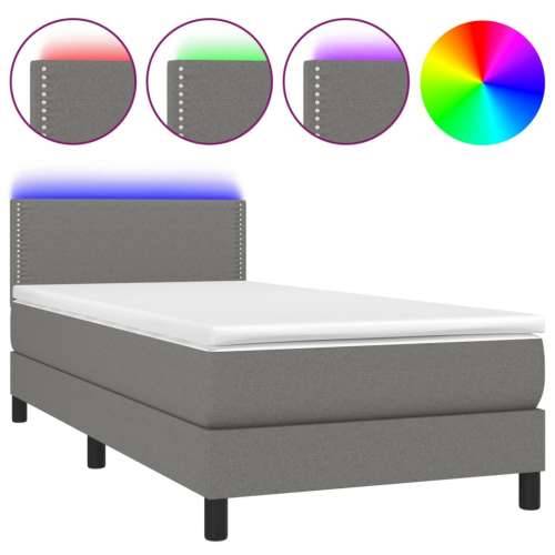 Krevet box spring s madracem LED tamnosivi 90x200 cm tkanina - Tamno siva 90 x 200 cm Obično s čavlima Cijena
