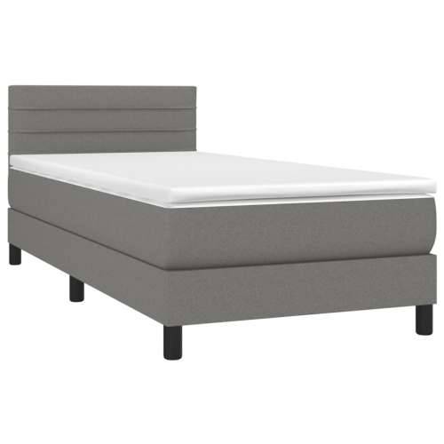 Krevet box spring s madracem LED tamnosivi 90x200 cm tkanina - Tamno siva 90 x 200 cm vodoravne pruge Cijena