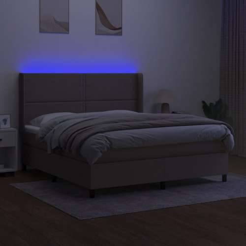 Krevet box spring s madracem LED smeđesivi 160x200 cm tkanina - Sivo-smeđa 160 x 200 cm Obično s čavlima Cijena