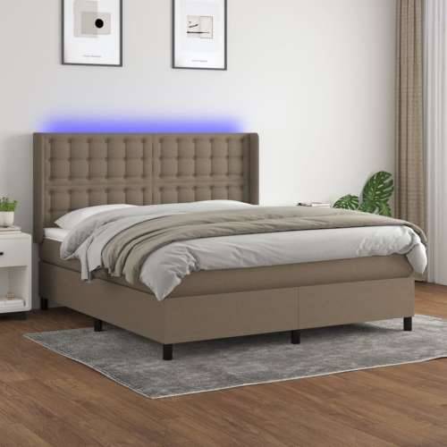 Krevet box spring s madracem LED smeđesivi 160x200 cm tkanina Sivo-smeđa 160 x 200 cm gumbi Cijena