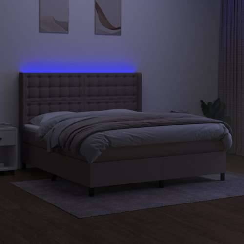 Krevet box spring s madracem LED smeđesivi 160x200 cm tkanina Sivo-smeđa 160 x 200 cm gumbi Cijena