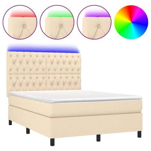 Krevet box spring s madracem LED krem 140x190 cm od tkanine - Krema 140 x 190 cm Dizajn s gumbima Cijena