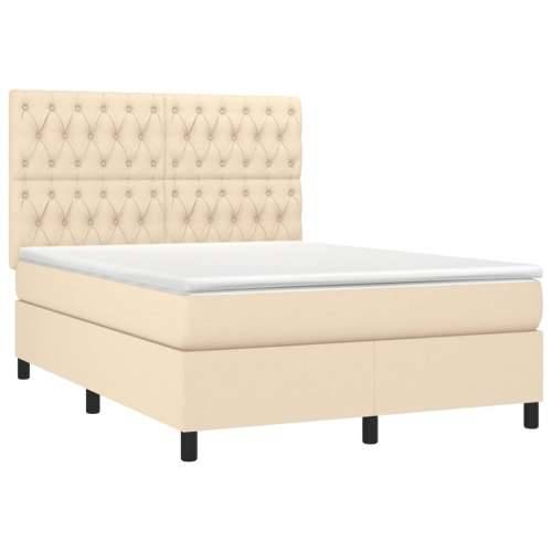 Krevet box spring s madracem LED krem 140x190 cm od tkanine - Krema 140 x 190 cm Dizajn s gumbima Cijena
