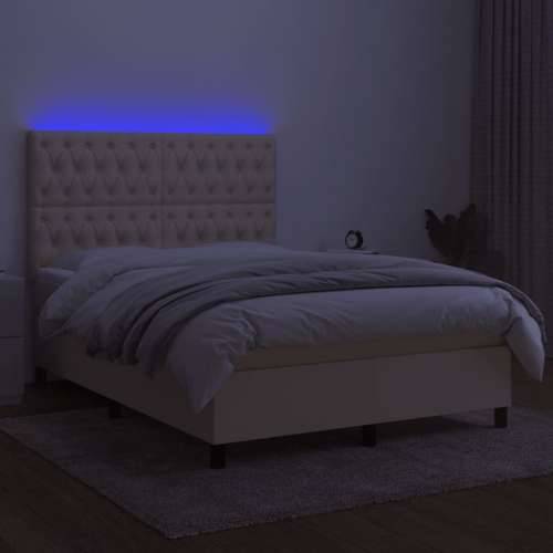 Krevet box spring s madracem LED krem 140x190 cm od tkanine - Krema 140 x 190 cm Dizajn s gumbima Cijena