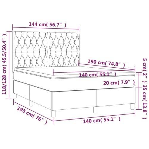 Krevet box spring s madracem LED krem 140x190 cm od tkanine - Krema 140 x 190 cm Dizajn s gumbima Cijena