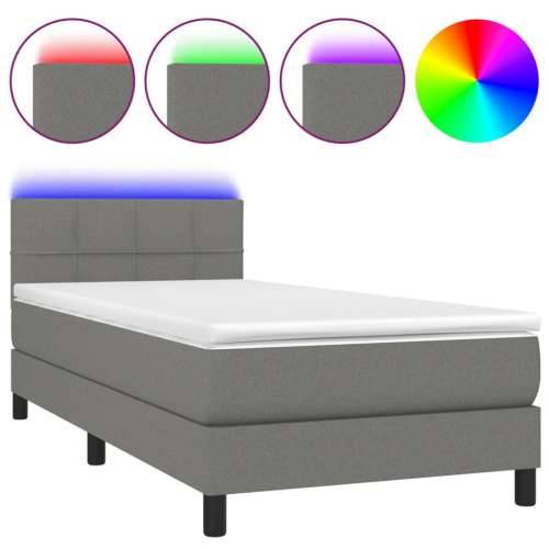 Krevet box spring s madracem LED tamnosivi 90x200 cm tkanina - Tamno siva 90 x 200 cm Blok s kvadratima Cijena