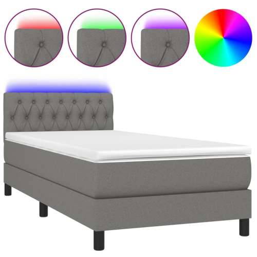 Krevet box spring s madracem LED tamnosivi 90x200 cm tkanina - Tamno siva 90 x 200 cm Dizajn s gumbima Cijena