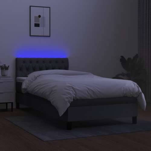 Krevet box spring s madracem LED tamnosivi 90x200 cm tkanina - Tamno siva 90 x 200 cm Dizajn s gumbima Cijena