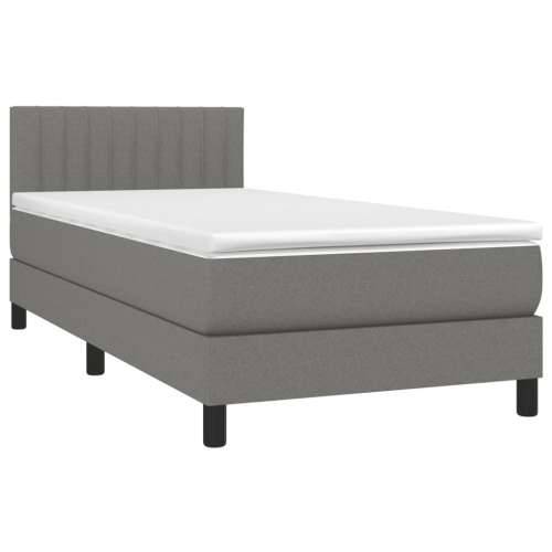 Krevet box spring s madracem LED tamnosivi 90x200 cm tkanina - Tamno siva 90 x 200 cm Okomite pruge Cijena