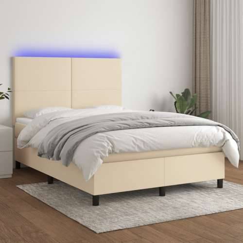 Krevet box spring s madracem LED krem 140x190 cm od tkanine - Krema 140 x 190 cm Gladak dizajn Cijena