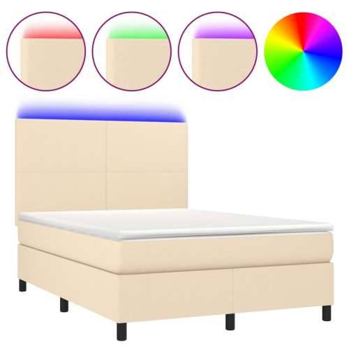 Krevet box spring s madracem LED krem 140x190 cm od tkanine - Krema 140 x 190 cm Gladak dizajn Cijena