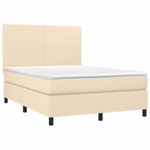 Krevet box spring s madracem LED krem 140x190 cm od tkanine - Krema 140 x 190 cm Gladak dizajn Cijena