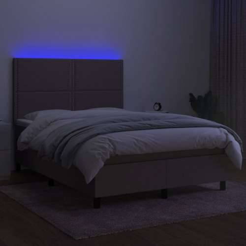 Krevet box spring s madracem LED smeđesivi 140x190 cm tkanina - Sivo-smeđa 140 x 190 cm Obično s čavlima Cijena