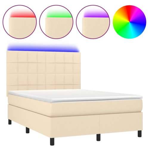 Krevet box spring s madracem LED krem 140x190 cm od tkanine Krema 140 x 190 cm Blok s kvadratima Cijena