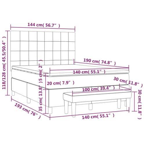 Krevet s oprugama i madracem smeđesivi 140 x 190 cm od tkanine - Sivo-smeđa 140 x 190 cm Blok s kvadratima Cijena
