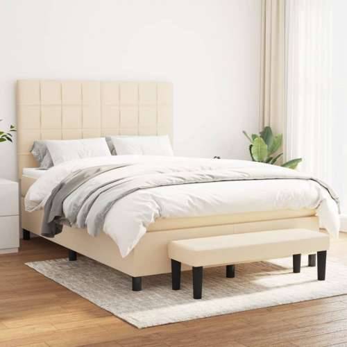 Krevet s oprugama i madracem krem 140 x 190 cm od tkanine - Krema 140 x 190 cm Blok s kvadratima Cijena