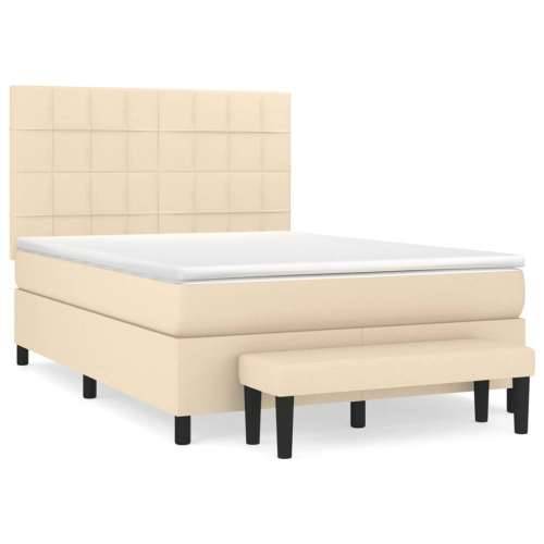 Krevet s oprugama i madracem krem 140 x 190 cm od tkanine - Krema 140 x 190 cm Blok s kvadratima Cijena