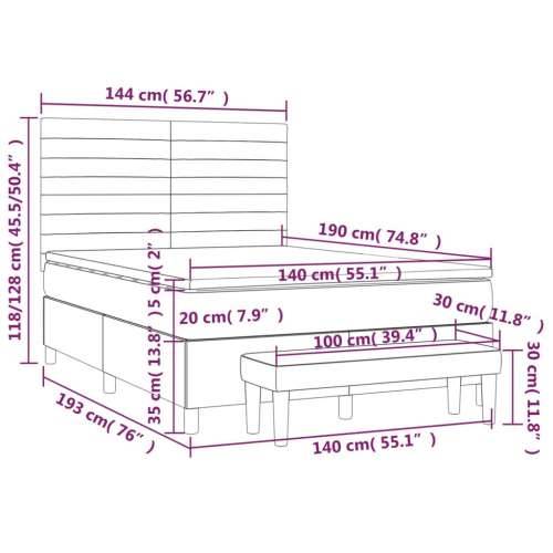 Krevet s oprugama i madracem smeđesivi 140 x 190 cm od tkanine - Sivo-smeđa 140 x 190 cm vodoravne pruge Cijena