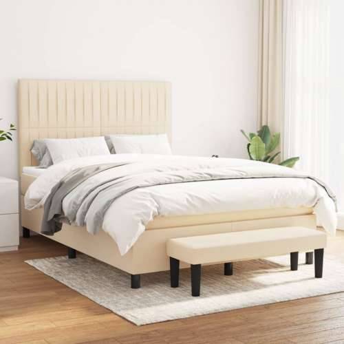 Krevet s oprugama i madracem krem 140 x 190 cm od tkanine - Krema 140 x 190 cm Okomite pruge Cijena