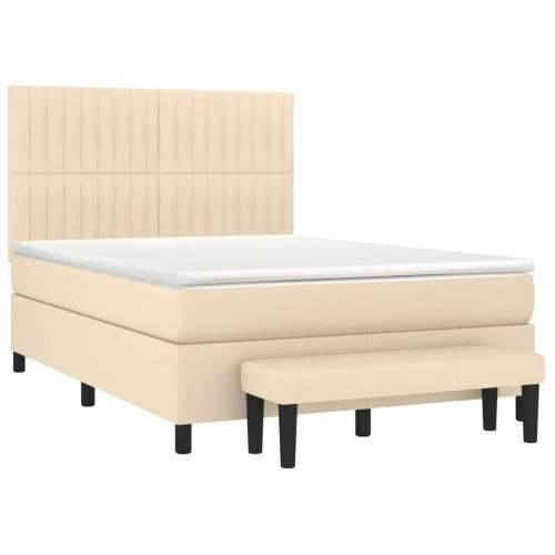 Krevet s oprugama i madracem krem 140 x 190 cm od tkanine - Krema 140 x 190 cm Okomite pruge Cijena