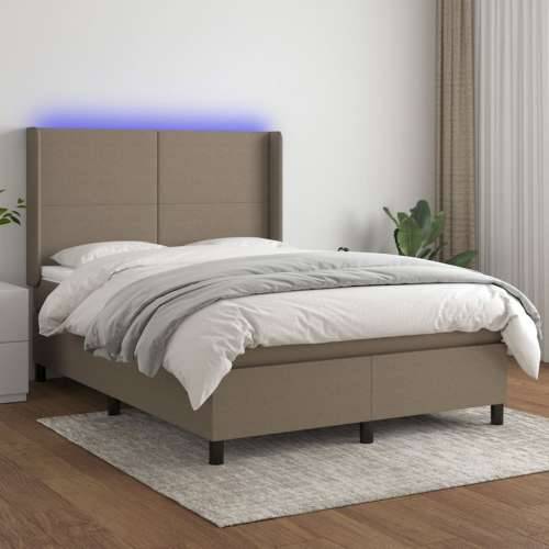 Krevet box spring s madracem LED smeđesivi 140x190 cm tkanina - Sivo-smeđa 140 x 190 cm Gladak dizajn Cijena
