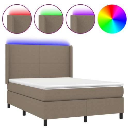 Krevet box spring s madracem LED smeđesivi 140x190 cm tkanina - Sivo-smeđa 140 x 190 cm Gladak dizajn Cijena