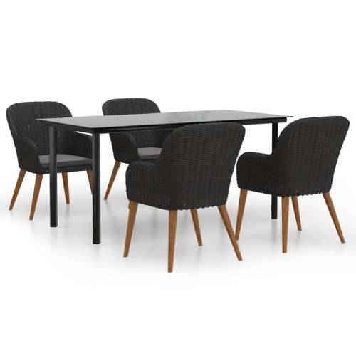 Vrtna garnitura - 5-dijelni vrtni blagovaonski set s jastucima crni - Crna Dužina stola 160 cm 4 Cijena